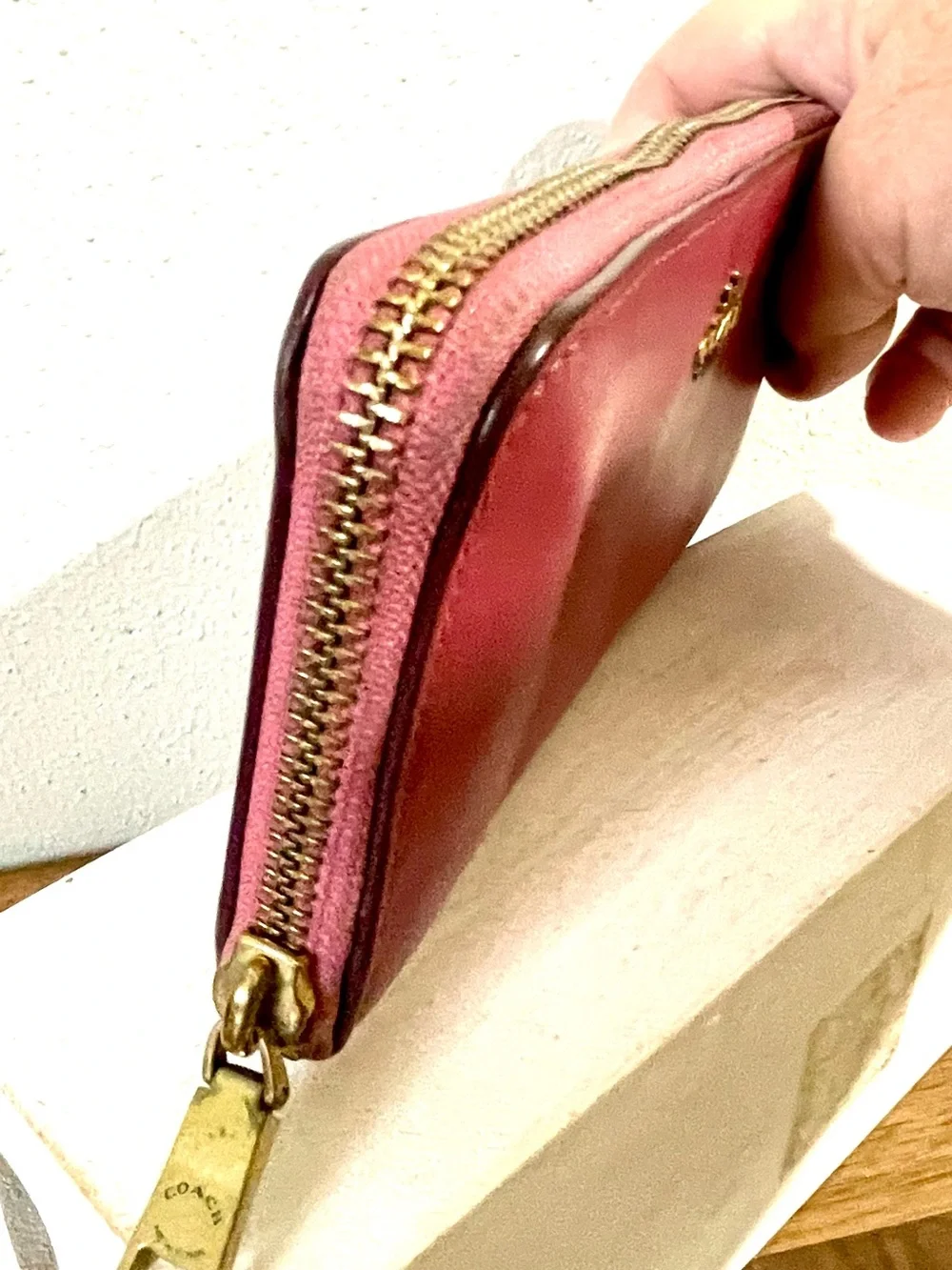 Coach Pink Leather Zip Around Wallet Organizer Card Holder Quiet Luxury Preppy